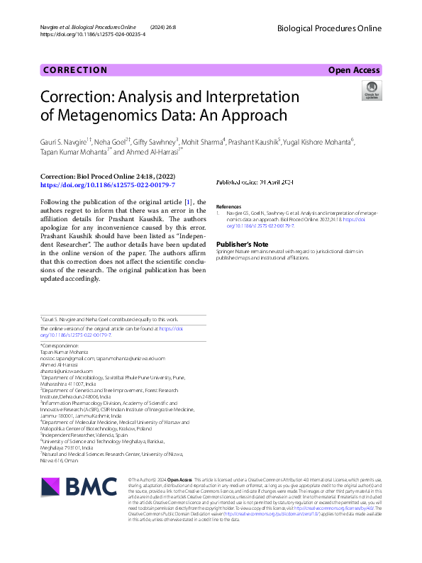 (PDF) Correction: Analysis and Interpretation of Metagenomics Data: An ...