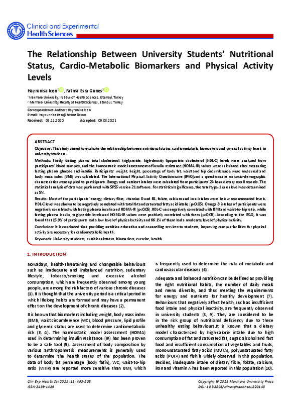 (PDF) The Relationship between University Students' Nutritional Status ...