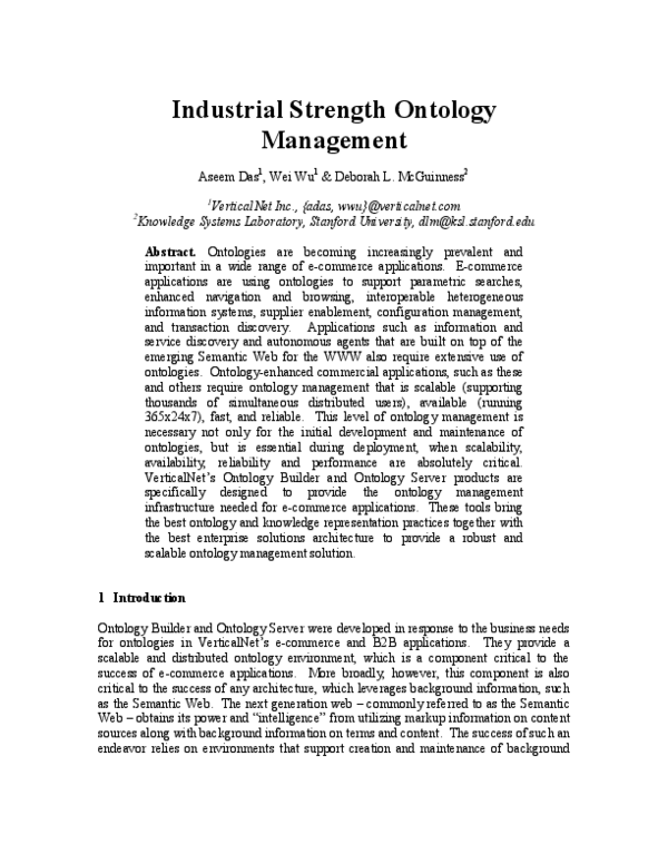 (PDF) Industrial strength ontology management