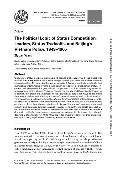 (PDF) The Political Logic of Status Competition: Leaders, Status ...