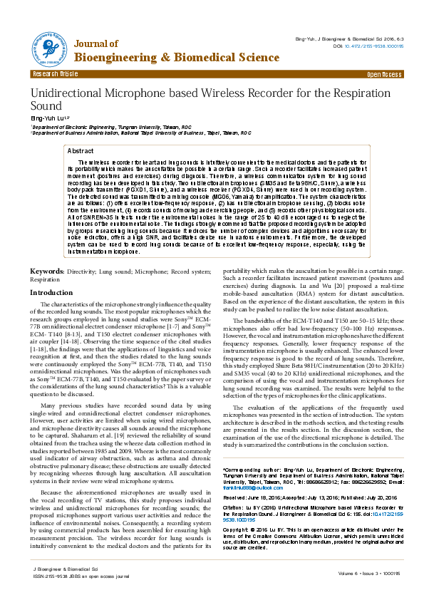 (PDF) Unidirectional Microphone based Wireless Recorder for the ...