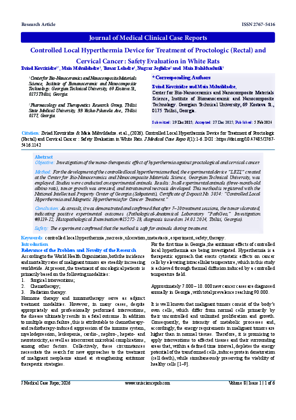 (PDF) Controlled Local Hyperthermia Device for Treatment of Proctologic ...