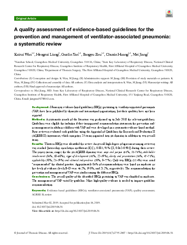 (PDF) A quality assessment of evidence-based guidelines for the ...