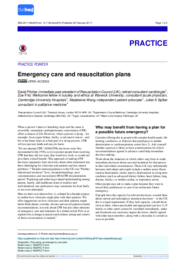 (PDF) Emergency care and resuscitation plans