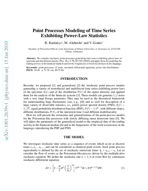 (PDF) Point Processes Modeling of Time Series Exhibiting Power-Law ...