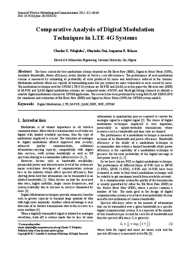 (PDF) Comparative analysis of different modulation techniques of LTE ...