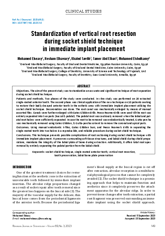 (PDF) Standardization of vertical root resection during socket shield ...