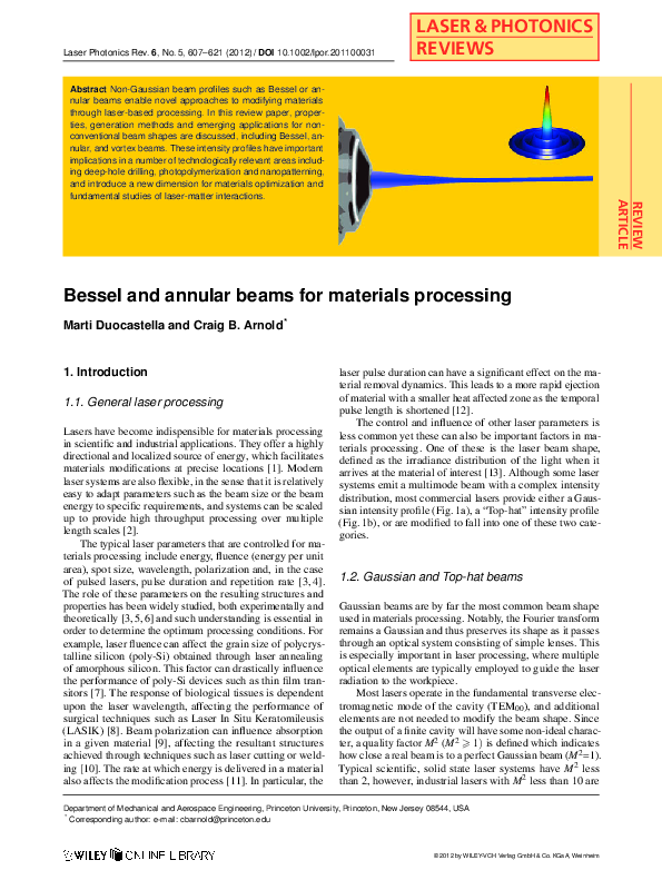 (PDF) Bessel and annular beams for materials processing
