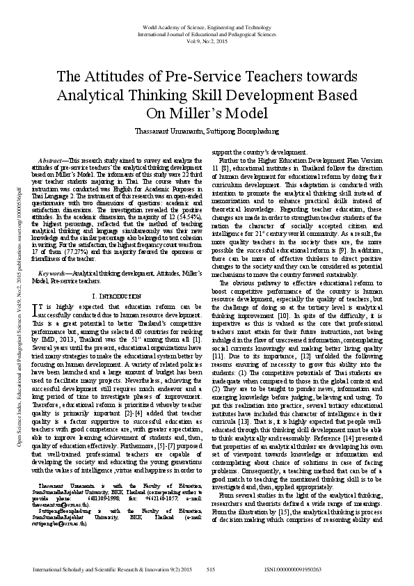 (PDF) The Attitudes of Pre-Service Teachers towards Analytical Thinking ...
