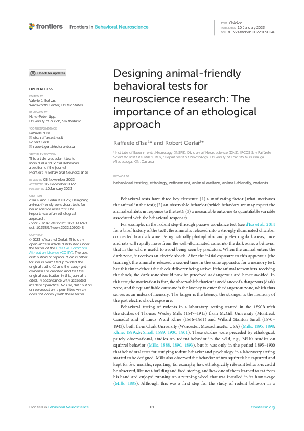 (PDF) Designing animal-friendly behavioral tests for neuroscience ...