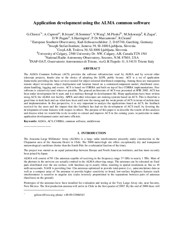 (PDF) Application development using the ALMA common software