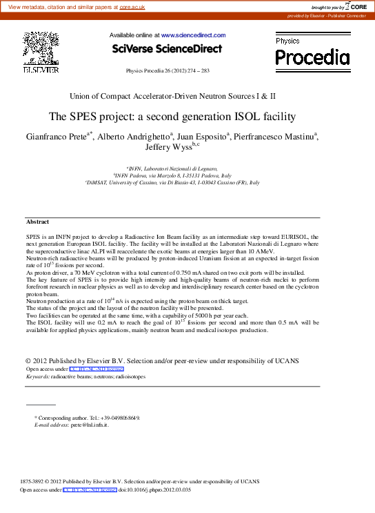 (PDF) The SPES project: a second generation ISOL facility