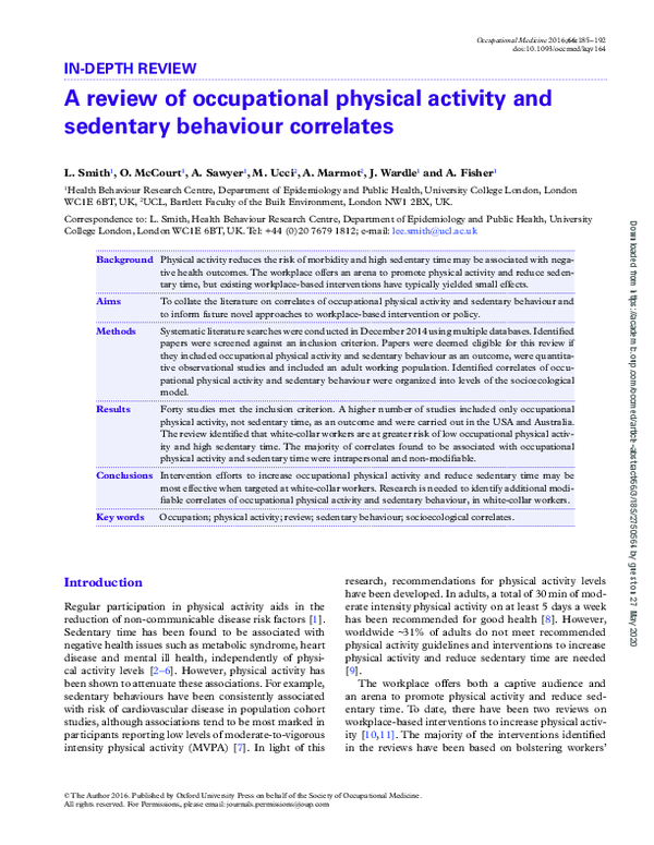 (PDF) A review of occupational physical activity and sedentary ...