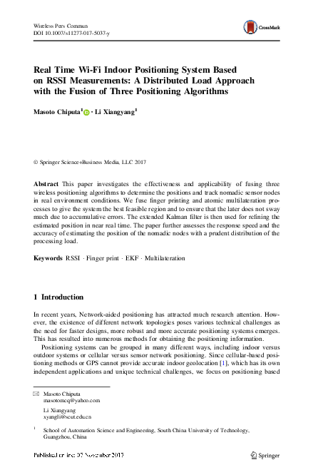 (PDF) Real Time Wi-Fi Indoor Positioning System Based on RSSI ...