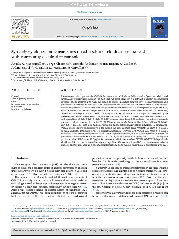 (PDF) Systemic cytokines and chemokines on admission of children ...