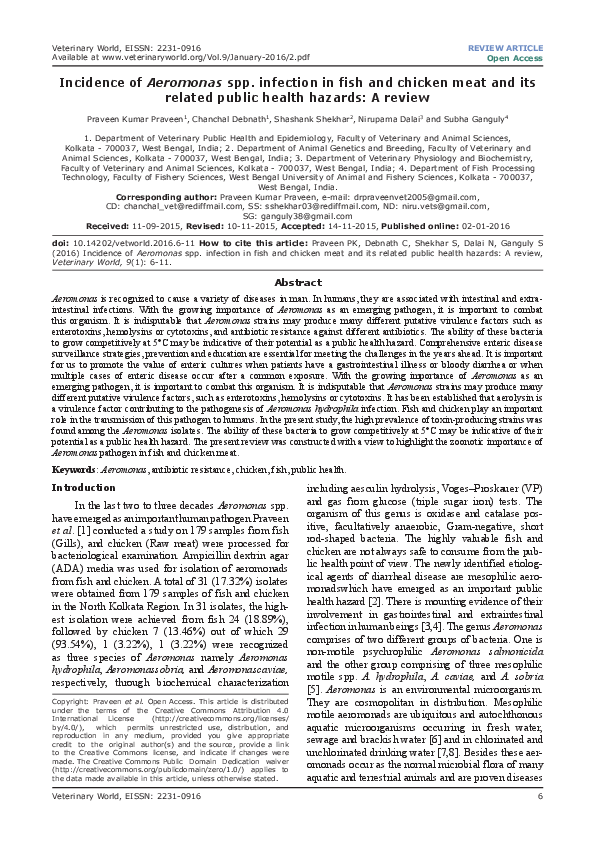 (PDF) Incidence of Aeromonas spp. infection in fish and chicken meat ...