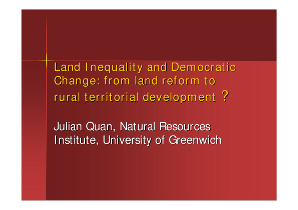 (PDF) Land Inequality and Democratic Change: from land reform torural ...