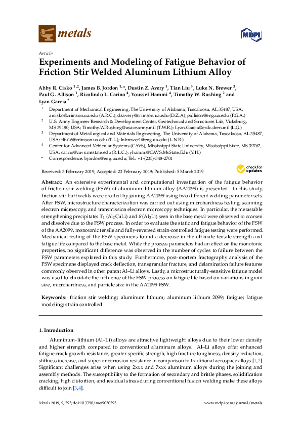 (PDF) Experiments and Modeling of Fatigue Behavior of Friction Stir ...
