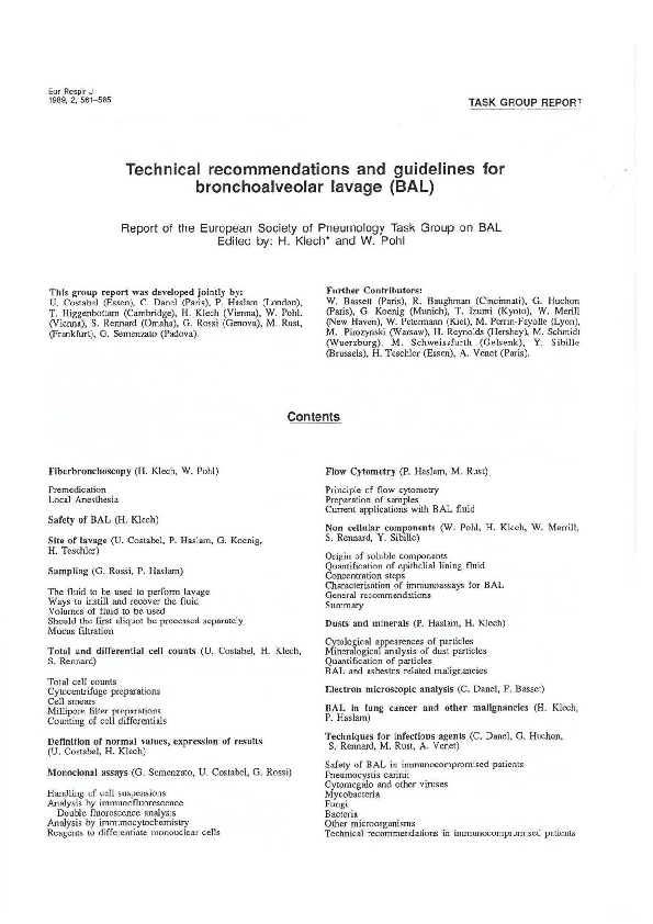 (PDF) Technical recommendations and guidelines for bronchoalveolar ...