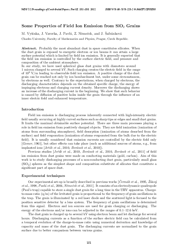 (PDF) Some Properties of Field Ion Emission from SiO2 Grains