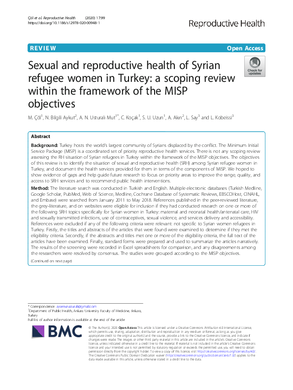 (PDF) Sexual and reproductive health of Syrian refugee women in Turkey ...
