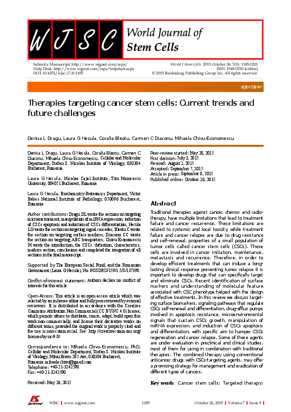 (PDF) Therapies targeting cancer stem cells: Current trends and future ...