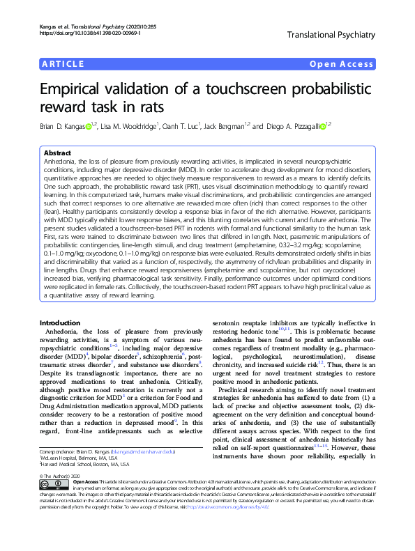 (PDF) Empirical validation of a touchscreen probabilistic reward task ...