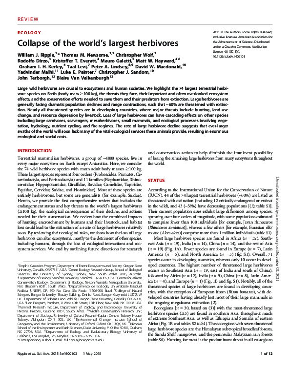 (PDF) Collapse of the world’s largest herbivores
