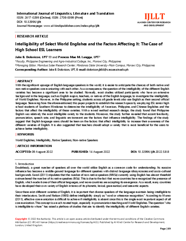 (PDF) Intelligibility of Select World Englishes and the Factors ...