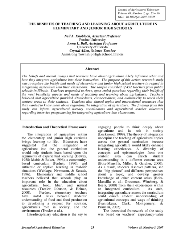 (PDF) The Benefits Of Teaching And Learning About Agriculture In ...