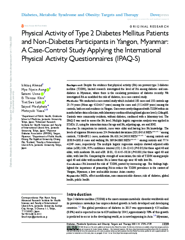 (PDF) Physical Activity of Type 2 Diabetes Mellitus Patients and Non ...