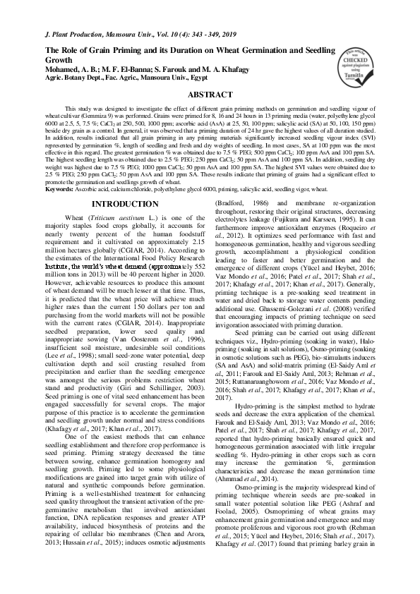 (PDF) The Role of Grain Priming and its Duration on Wheat Germination ...