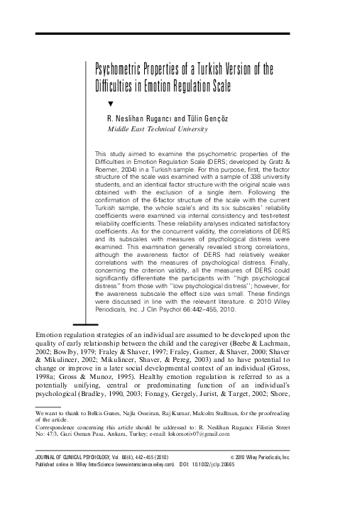 (PDF) Psychometric properties of a Turkish version of the Difficulties ...