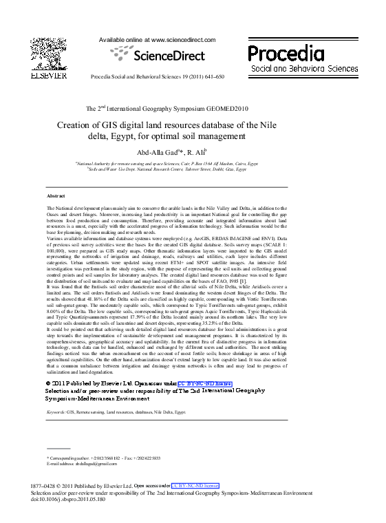(PDF) Creation of GIS digital land resources database of the Nile delta ...