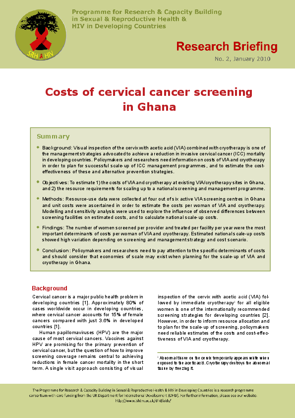 (PDF) Costs of cervical cancer screening in Ghana