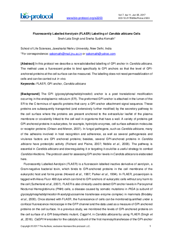 (PDF) Fluorescently Labelled Aerolysin (FLAER) Labelling of Candida ...