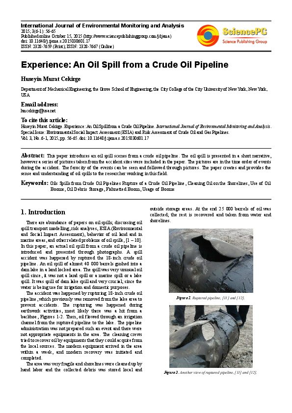 (PDF) Experience: An Oil Spill from a Crude Oil Pipeline