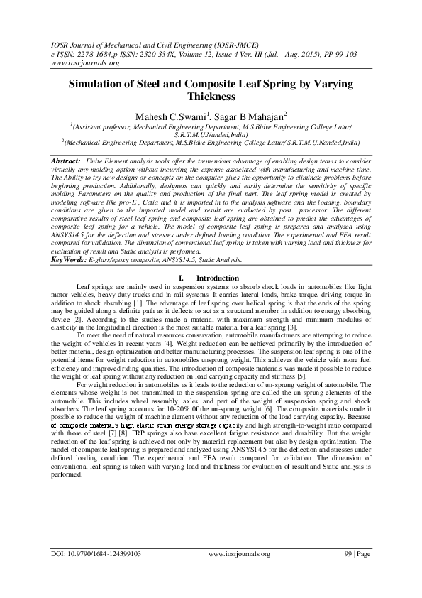(PDF) Simulation of Steel and Composite Leaf Spring by Varying Thickness
