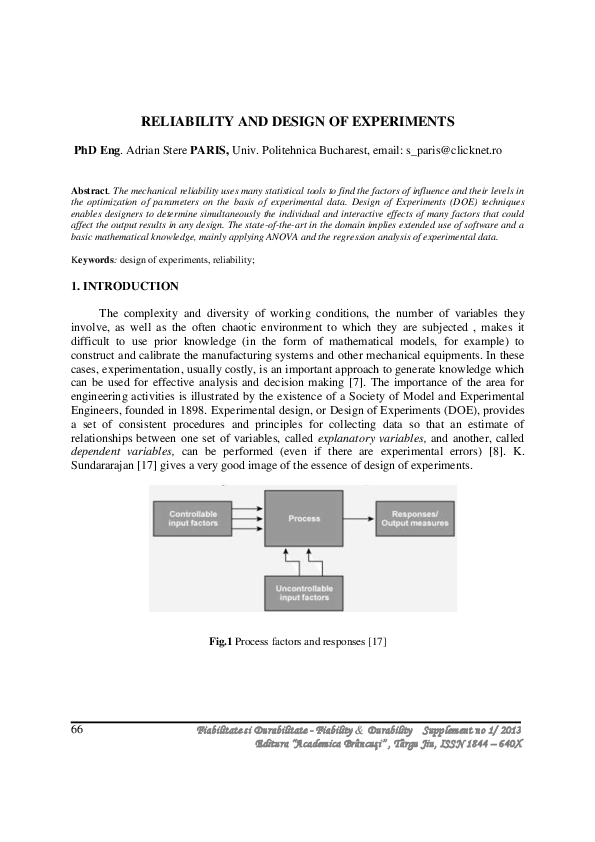 (PDF) Reliability and Design of Experiments