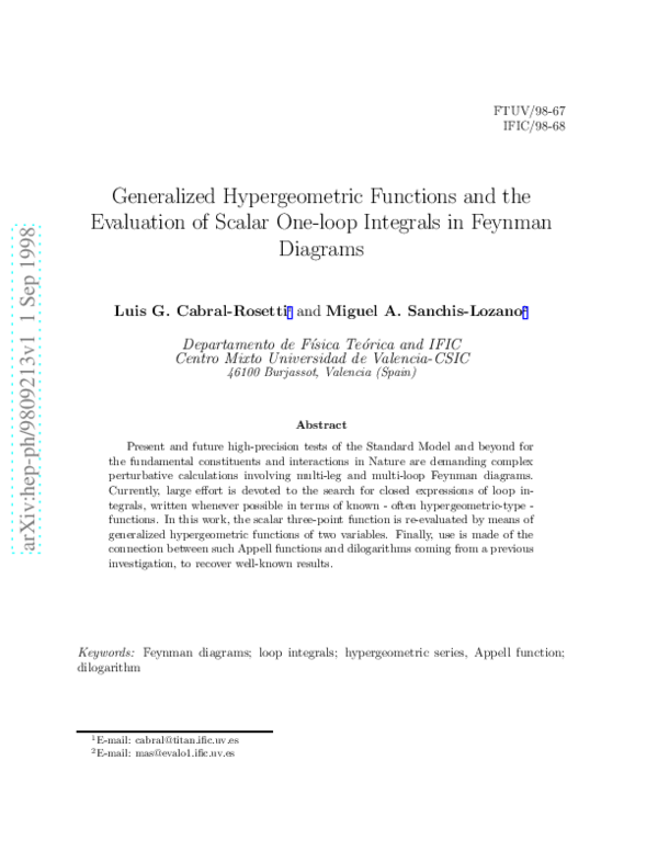 (PDF) Generalized hypergeometric functions and the evaluation of scalar ...
