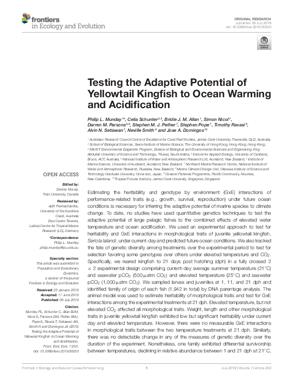(PDF) Testing the Adaptive Potential of Yellowtail Kingfish to Ocean ...