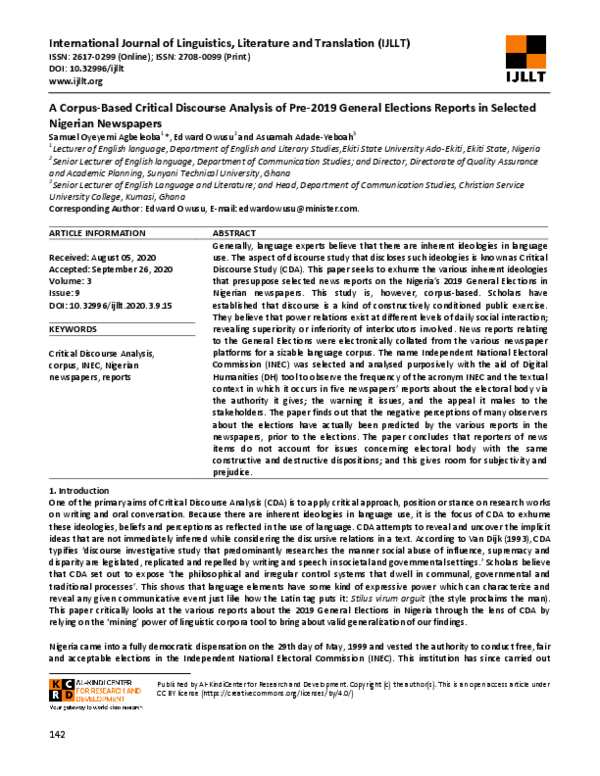 (PDF) A Corpus-Based Critical Discourse Analysis of Pre-2019 General ...