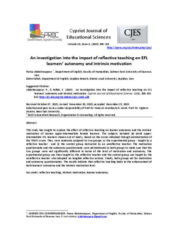 (PDF) An investigation into the impact of reflective teaching on EFL ...