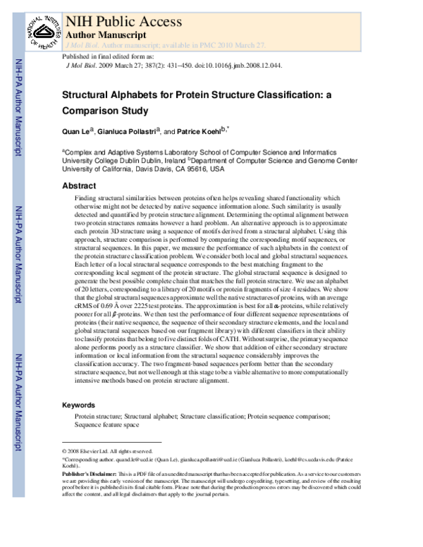 (PDF) Structural alphabets for protein structure classification: a ...