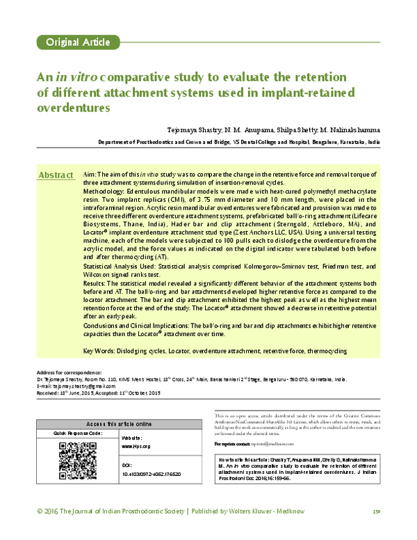 (PDF) An in vitro comparative study to evaluate the retention of ...