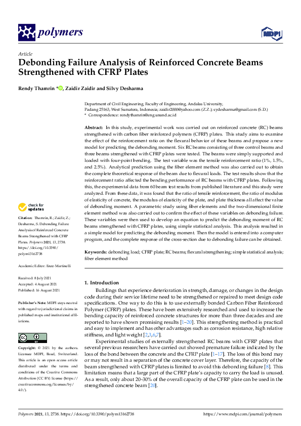 (PDF) Debonding Failure Analysis of Reinforced Concrete Beams ...
