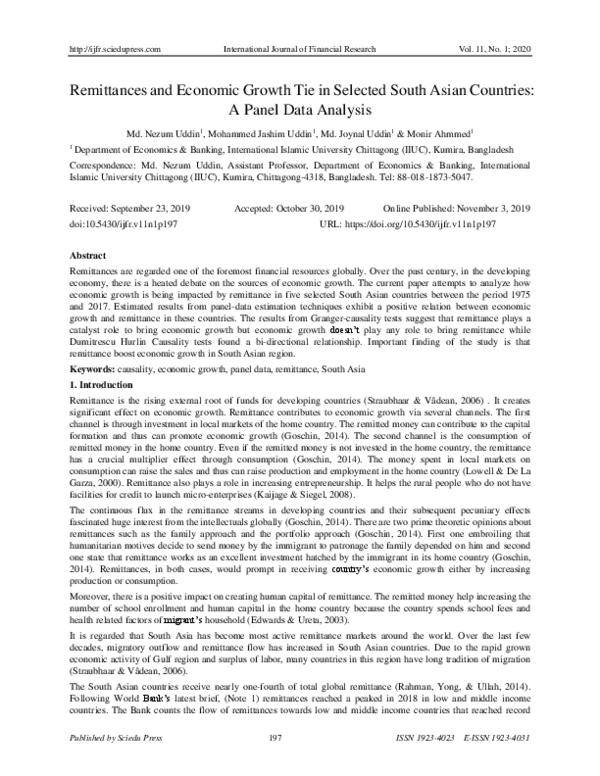 (PDF) Remittances and Economic Growth Tie in Selected South Asian ...