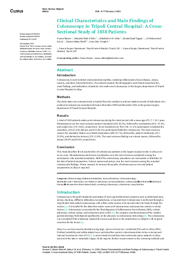 (PDF) Clinical Characteristics and Main Findings of Colonoscopy in ...