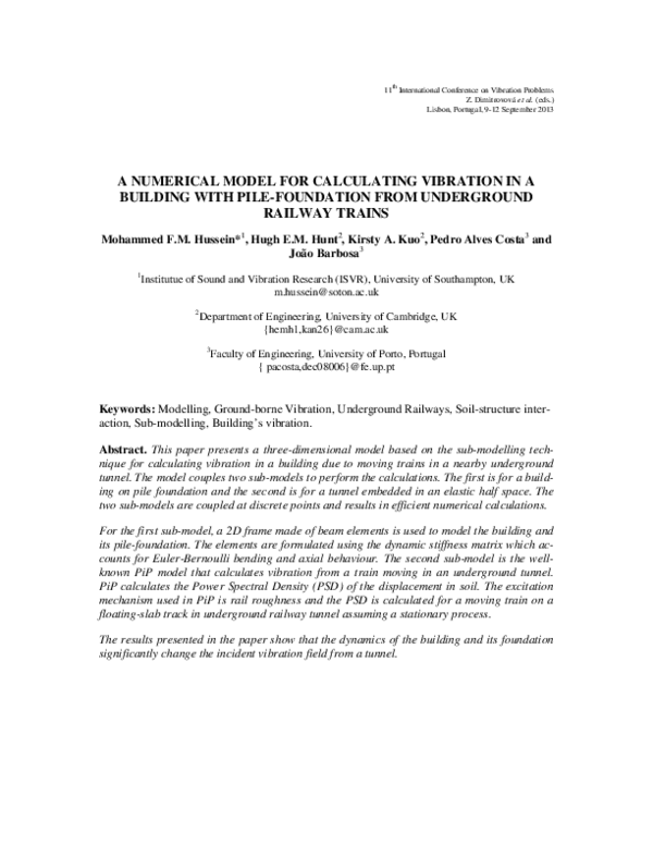 (PDF) A numerical model for calculating vibration in a building with ...