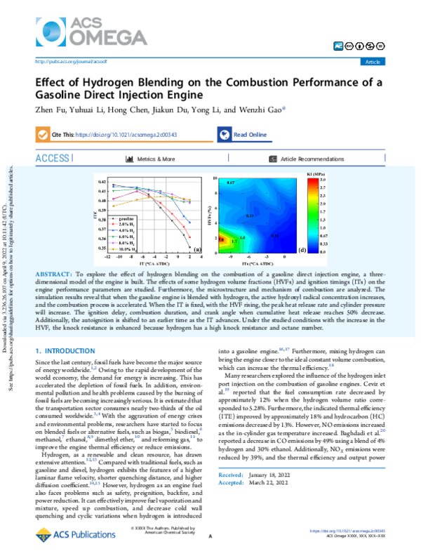 (PDF) Effect of Hydrogen Blending on the Combustion Performance of a ...